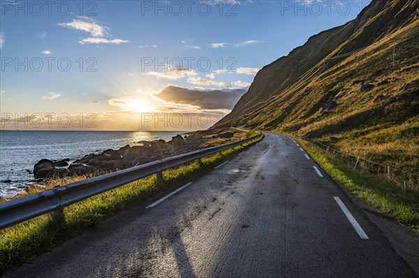 Coastal road near Vareid in the evening light