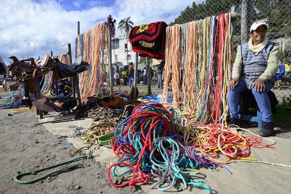 Sale of ropes and saddles at the weekly cattle market