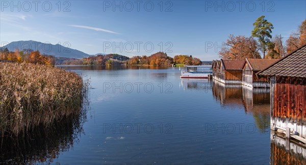 Staffelsee with boathouses and Hoernle