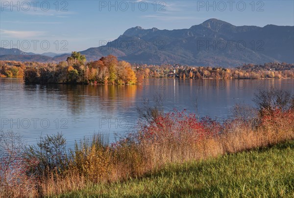 Autumn landscape at Staffelsee with Muehlwoerth Island
