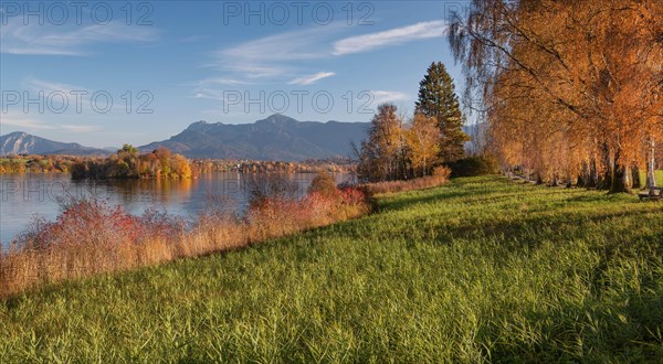 Autumn landscape at Staffelsee with Muehlwoerth Island