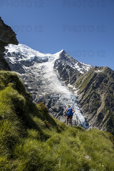 Hiker in front of mountains