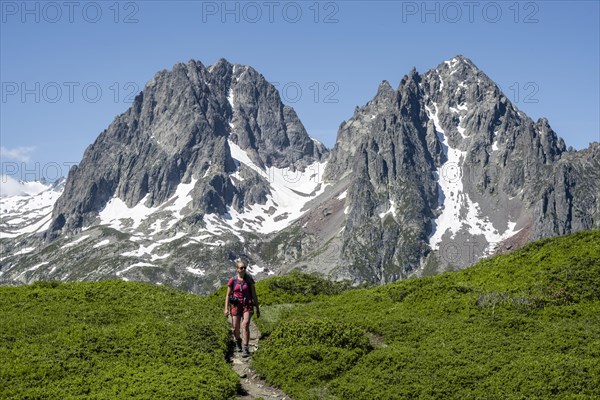 Hiker on trail to Aiguillette des Posettes