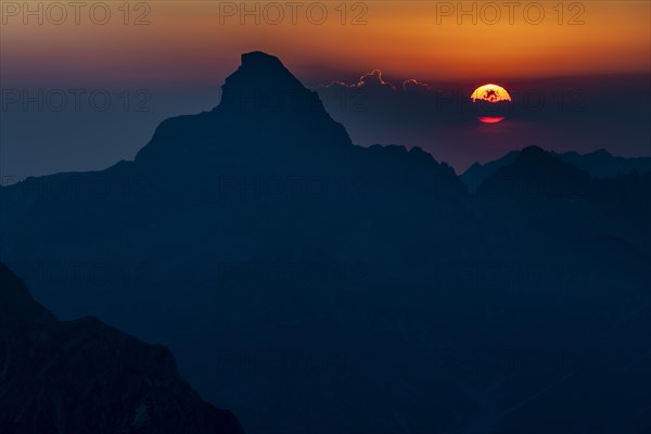 Dramatic sunset with summit of the Hochvogel