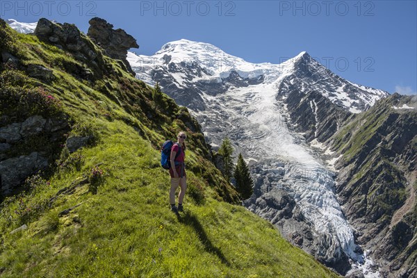 Hiker in front of glacier