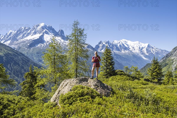 Hiker Looking at mountain panorama from Aiguillette des Posettes