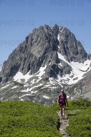 Hiker on trail to Aiguillette des Posettes
