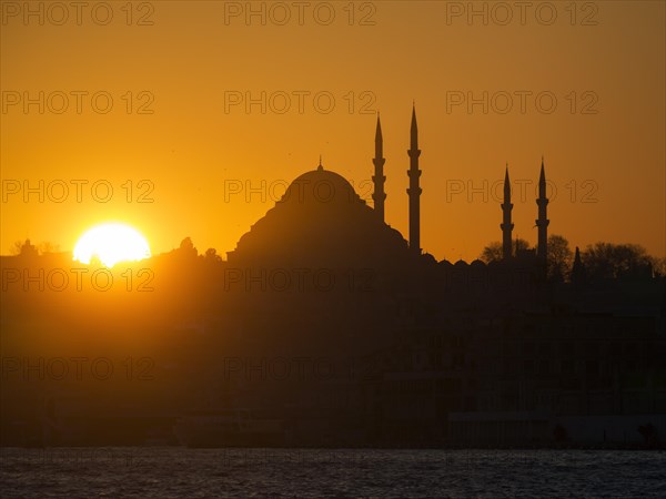 Silhouette of a mosque on the Bosporus at sunset