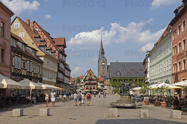 Market place with market church St. Benediktii and town hall