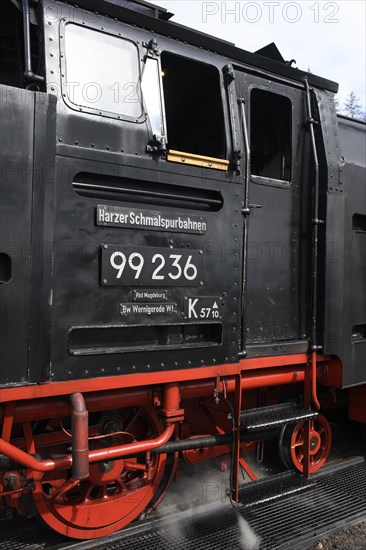 Steam locomotive driver's cab with inscription
