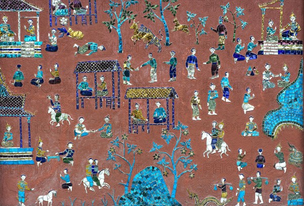Glass mosaic with scenes from the parable of Siaosawat