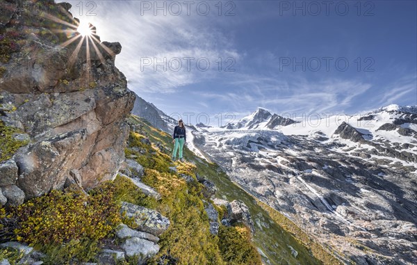 Hiker on trail to Glacier du Tour