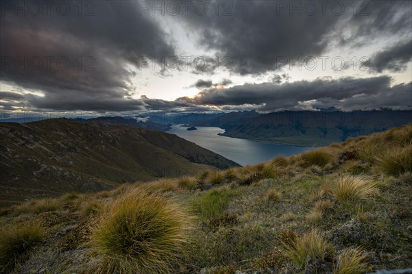 View of Lake Wanaka at sunset