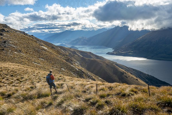 Hiker looks into the distance