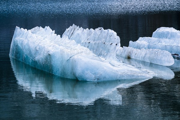 Drifting glacier ice in glacial lake