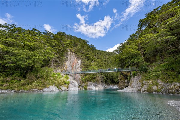 Suspension bridge at Blue Pools rock pools