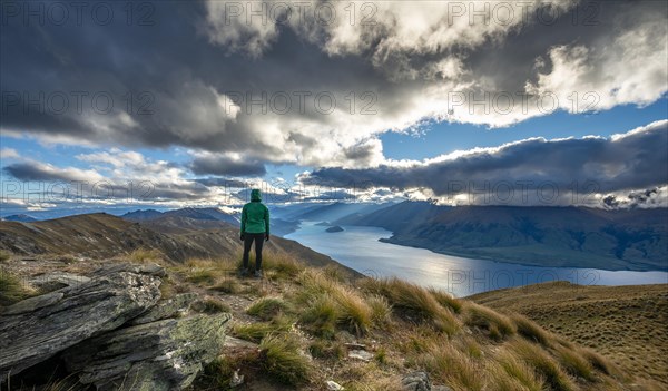 Hiker looks into the distance