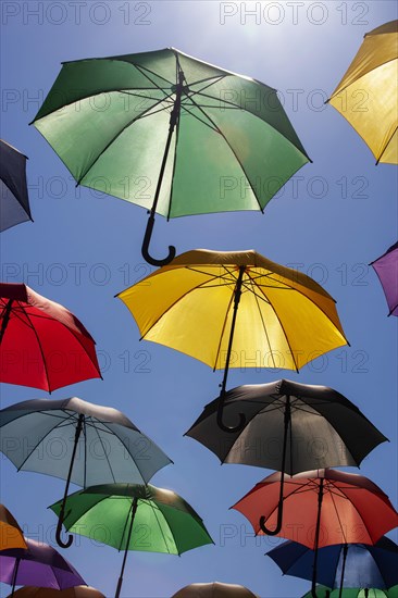 Colorful umbrellas as decoration in the old town