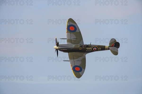 Supermarine Spitfire aircraft in flight in Royal air force markings