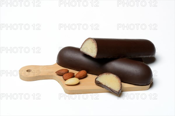 Marzipan loaves with chocolate coating