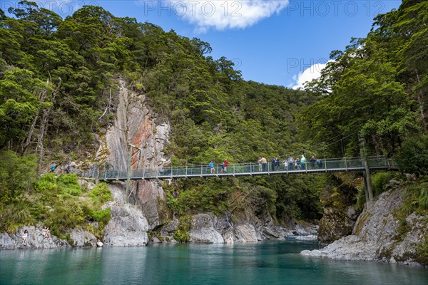 Hanging bridge at the Blue Pools rock pools