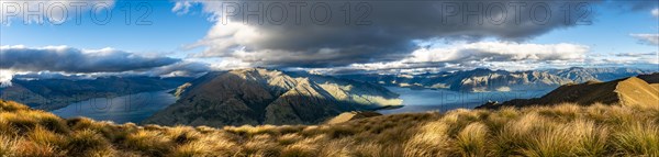 View of Lake Hawea and Lake Wanaka in the evening light