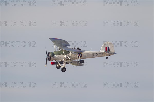 Fairey Swordfish aircraft in flight in Royal Navy markings