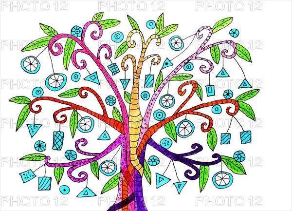 Painted tree with colorful leaves