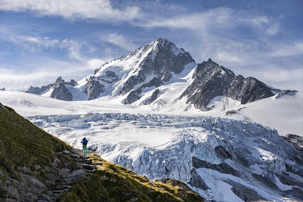 Hiker on trail to Glacier du Tour