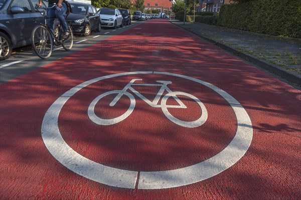 Completely red marked bicycle road