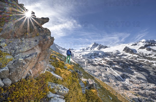 Hiker on trail to Glacier du Tour