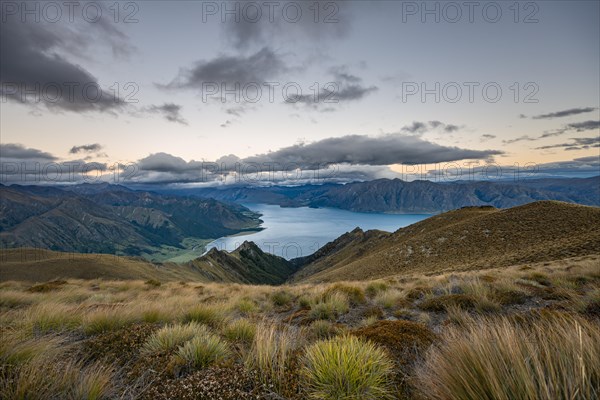 View of Lake Hawea at sunset