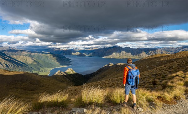 Hiker looks into the distance