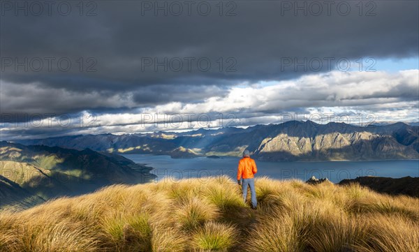 Hiker looks into the distance