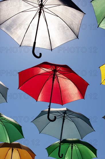 Colorful umbrellas as decoration in the old town