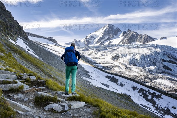 Hiker on trail to Glacier du Tour