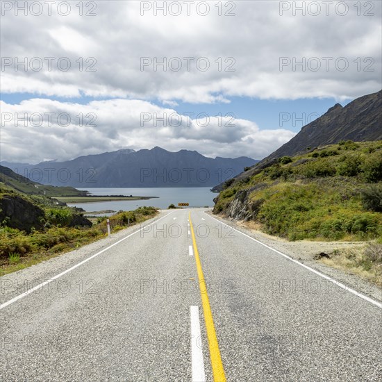 Road with views of mountains and Lake Hawea