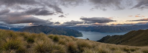 View of Lake Hawea at sunset