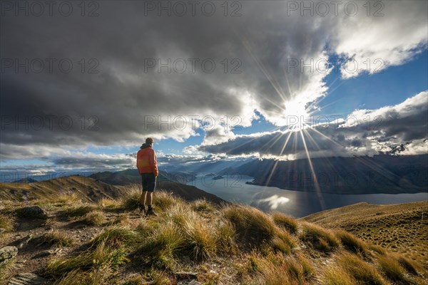 Hiker looks into the distance