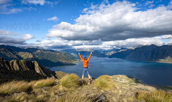 Hiker takes a leap in the air