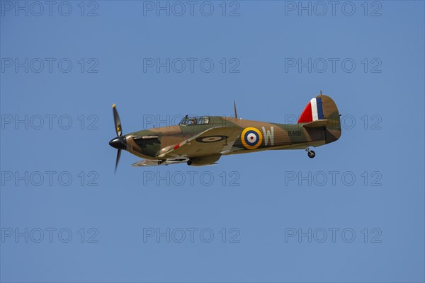 Hawker Hurricane aircraft in flight in Royal air force markings