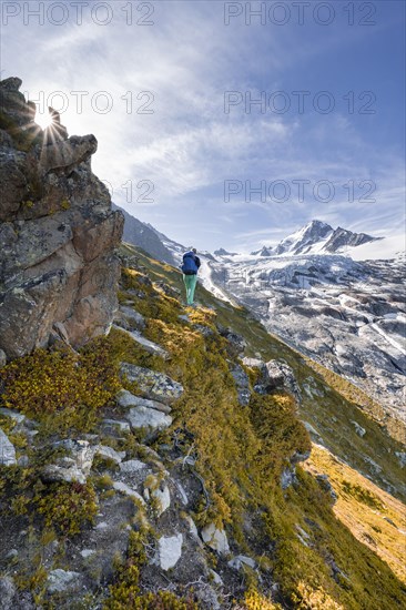 Hiker on trail to Glacier du Tour