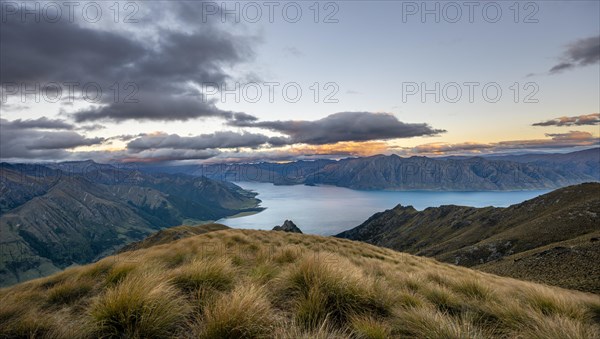 View of Lake Hawea at sunset