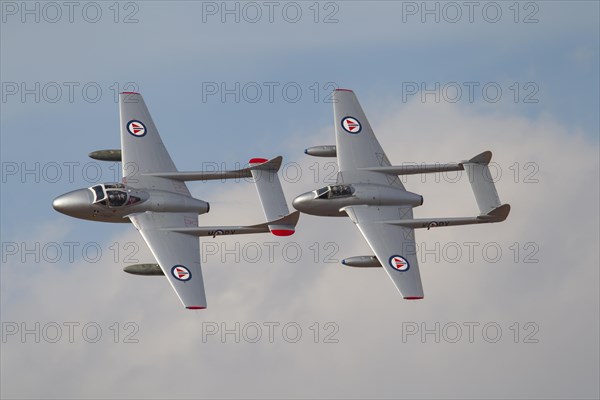 De Havilland Vampire two aircraft in flight in Royal Norwegian air force markings