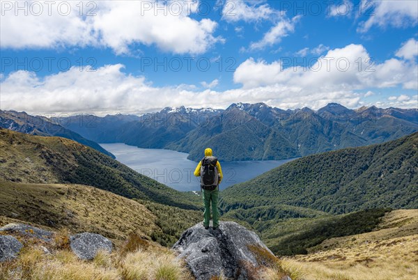 Hiker looks into the distance