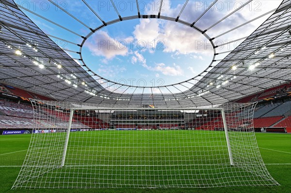 Overview of the empty BayArena in front of the Europa League match between Bayer Leverkusen and OGC Nice