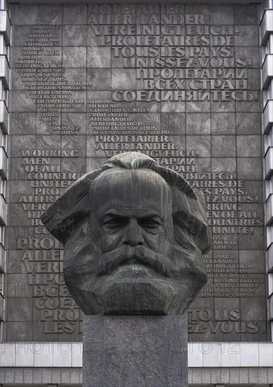 Karl-Marx-Monument in front of the State Office for Taxes and Finances at Brueckenstrasse in Chemnitz