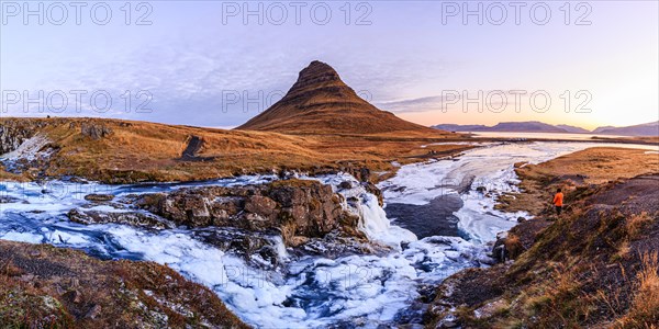 Morning atmosphere at Kirkjufell with waterfall Kirkjufellsfoss