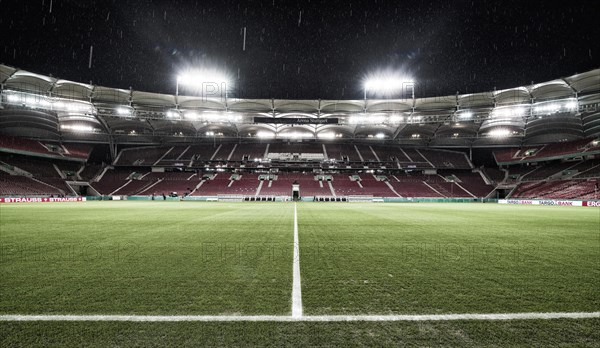 Empty stadium in heavy rain