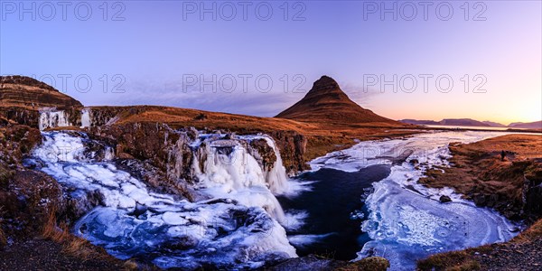 Morning atmosphere at Kirkjufell with waterfall Kirkjufellsfoss